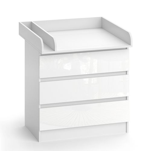 Commode à Langer Emma 51740 Blanc/blanc Brillant 80x87cm Avec 3 Tiroirs