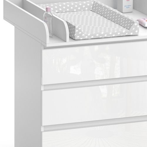 Commode à Langer Emma 51740 Blanc/blanc Brillant 80x87cm Avec 3 Tiroirs