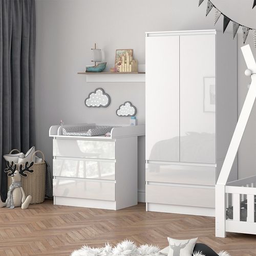 Commode à Langer Emma 51740 Blanc/blanc Brillant 80x87cm Avec 3 Tiroirs