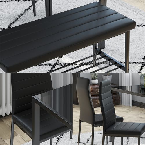 Banc Et Chaise Grand 51759 Noir 85x46.5cm Set De 3 Pièces