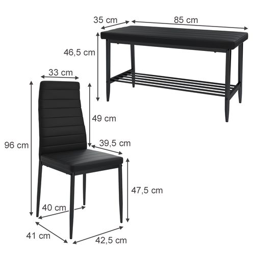 Banc Et Chaise Grand 51759 Noir 85x46.5cm Set De 3 Pièces
