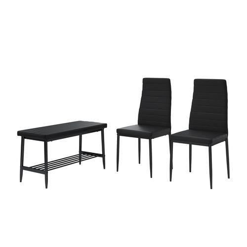 Banc Et Chaise Grand 51759 Noir 85x46.5cm Set De 3 Pièces