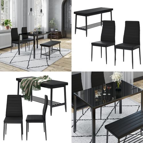 Banc Et Chaise Grand 51759 Noir 85x46.5cm Set De 3 Pièces