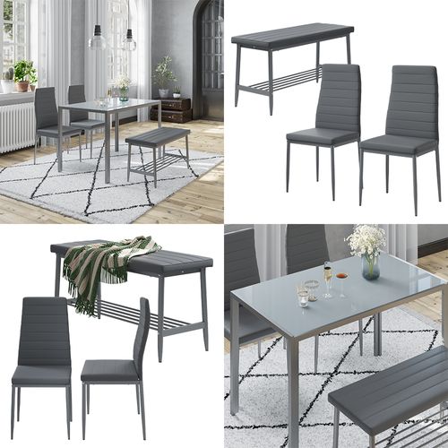 Banc Et Chaise Grand 51764 Gris 85x46.5cm Set De 3 Pièces