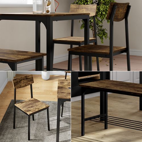 Banc Et Chaise Fyrk 51765 Noir/chêne Rustique 85x46cm 3 Pièces