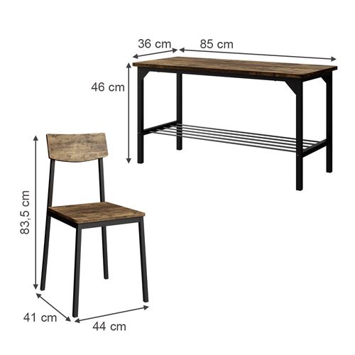 Banc Et Chaise Fyrk 51765 Noir/chêne Rustique 85x46cm 3 Pièces