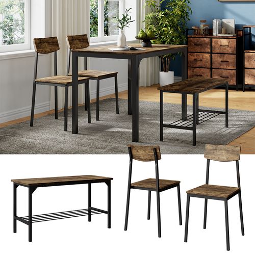 Banc Et Chaise Fyrk 51765 Noir/chêne Rustique 85x46cm 3 Pièces