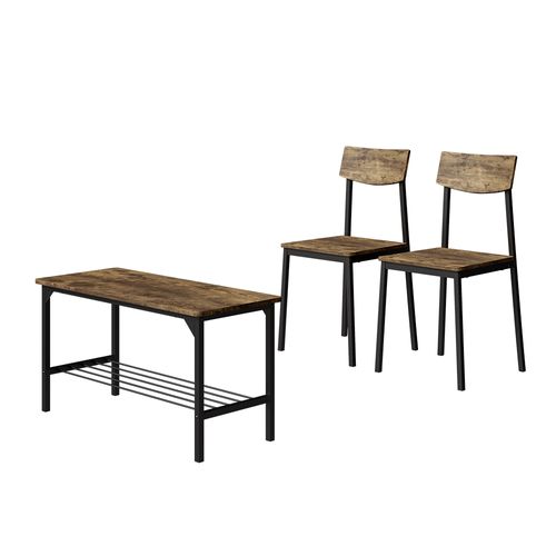 Banc Et Chaise Fyrk 51765 Noir/chêne Rustique 85x46cm 3 Pièces