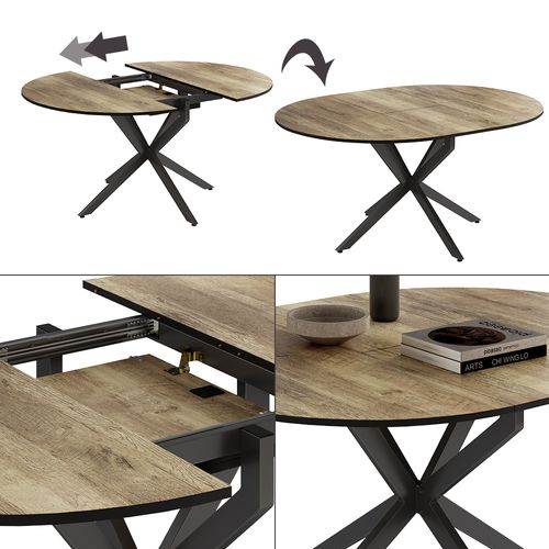 Table De Salle à Manger Loyd 51777 Noir/chêne Rustique 120x76.5cm Extensible
