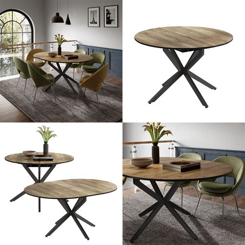 Table De Salle à Manger Loyd 51777 Noir/chêne Rustique 120x76.5cm Extensible