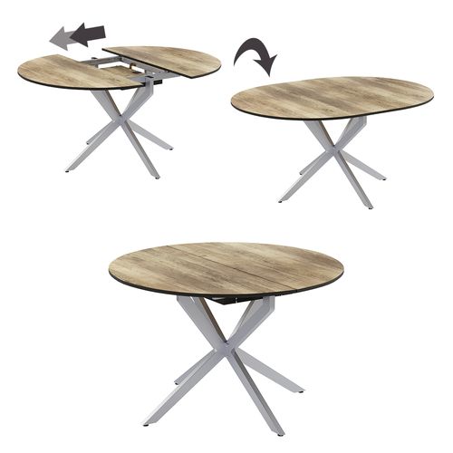 Table De Salle à Manger Loyd 51779 Chêne Rustique/gris 120x76.5cm Extensible