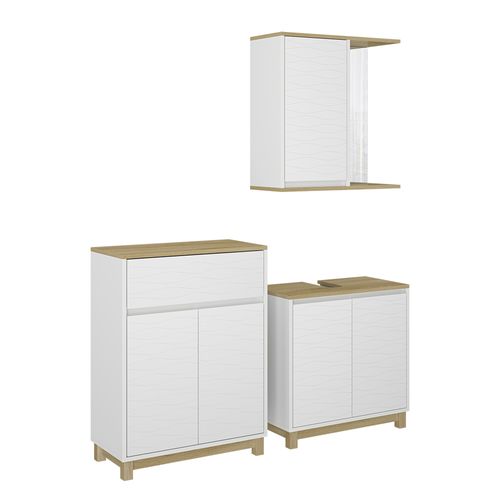 Meubles Bain Livia 51803 Blanc/chêne 3 Pièces, Avec Armoire De Milieu