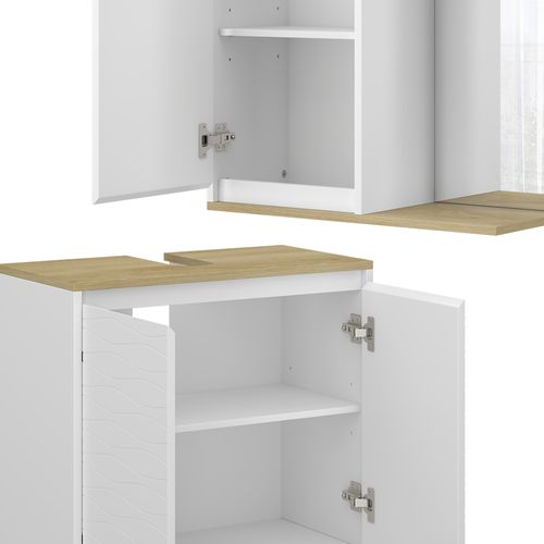 Meubles Bain Livia 51804 Blanc/chêne 3 Pièces, Avec Armoire Haute