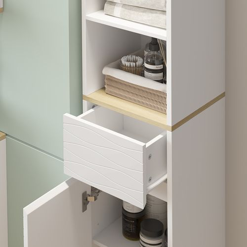 Meubles Bain Livia 51804 Blanc/chêne 3 Pièces, Avec Armoire Haute
