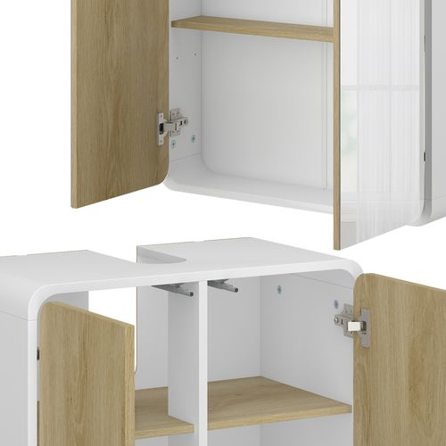 Meubles Bain Arla 51816 Blanc/chêne 3 Pièces, Avec Armoire De Milieu