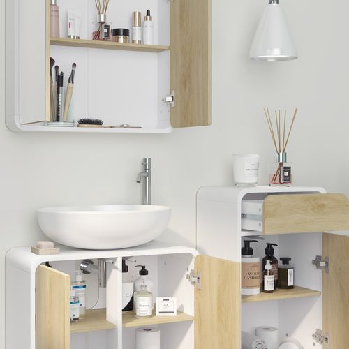 Meubles Bain Arla 51816 Blanc/chêne 3 Pièces, Avec Armoire De Milieu
