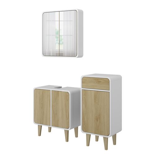 Meubles Bain Arla 51816 Blanc/chêne 3 Pièces, Avec Armoire De Milieu