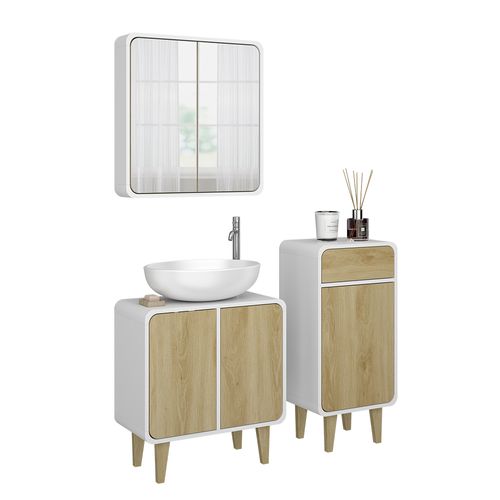 Meubles Bain Arla 51816 Blanc/chêne 3 Pièces, Avec Armoire De Milieu