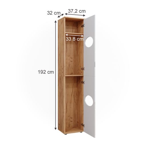Armoire à Linge Irma 51829 Blanc Brillant/chêne Doré 37.2x192cm