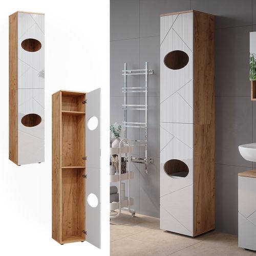 Armoire à Linge Irma 51829 Blanc Brillant/chêne Doré 37.2x192cm