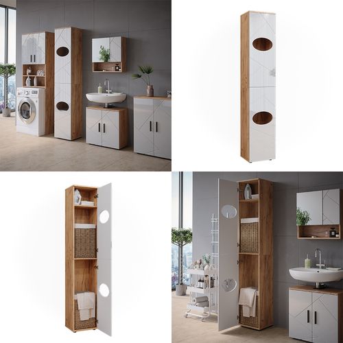 Armoire à Linge Irma 51829 Blanc Brillant/chêne Doré 37.2x192cm