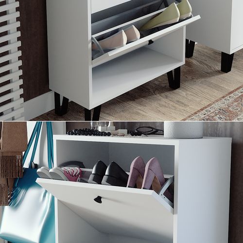 Basculeur à Chaussures Siri 51837 Blanc 130x60cm Avec 3 Tiroirs Rabattables
