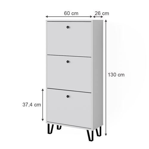 Basculeur à Chaussures Siri 51837 Blanc 130x60cm Avec 3 Tiroirs Rabattables