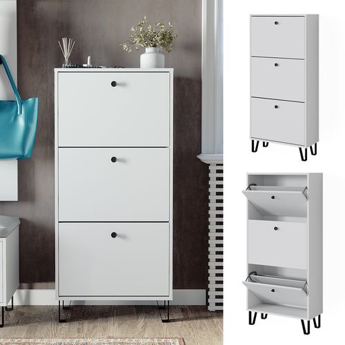 Basculeur à Chaussures Siri 51837 Blanc 130x60cm Avec 3 Tiroirs Rabattables