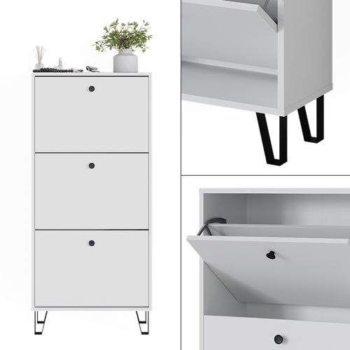 Basculeur à Chaussures Siri 51837 Blanc 130x60cm Avec 3 Tiroirs Rabattables