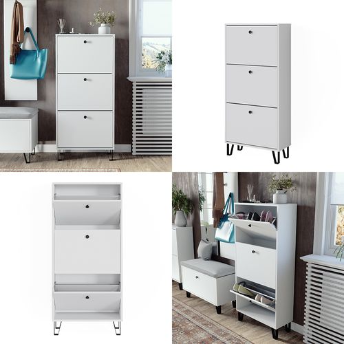 Basculeur à Chaussures Siri 51837 Blanc 130x60cm Avec 3 Tiroirs Rabattables