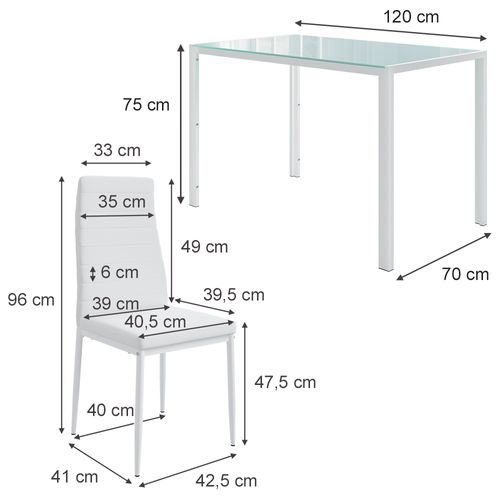 Ensemble De Table à Manger Grand 51841 Blanc 120x75cm Avec 4 Chaises