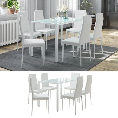Ensemble De Table à Manger Grand, Blanc, 120x75cm Avec 6 Chaises