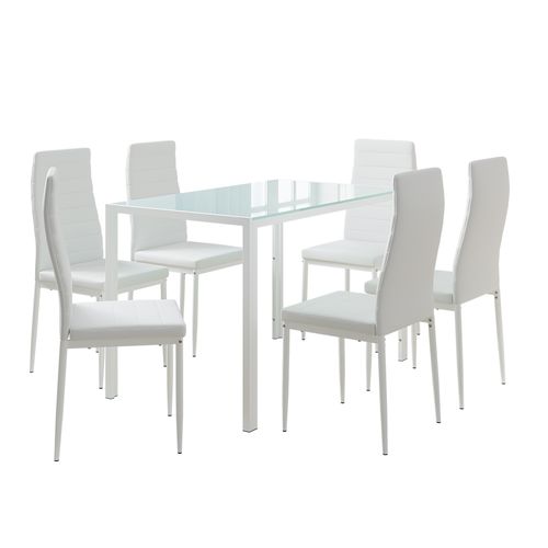 Ensemble De Table à Manger Grand, Blanc, 120x75cm Avec 6 Chaises