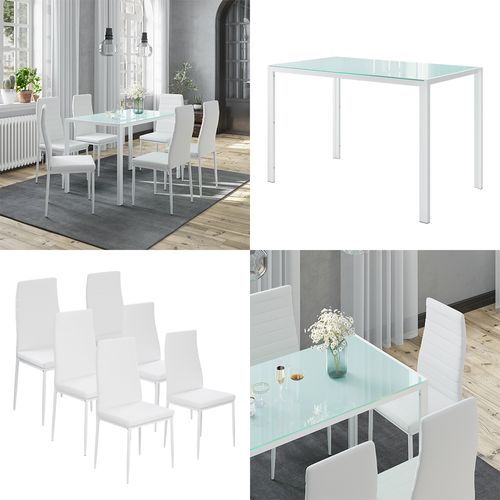 Ensemble De Table à Manger Grand, Blanc, 120x75cm Avec 6 Chaises