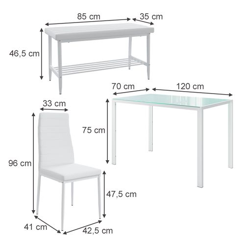 Ensemble De Table à Manger Grand 51843 Blanc 120x70cm 4 Pièces