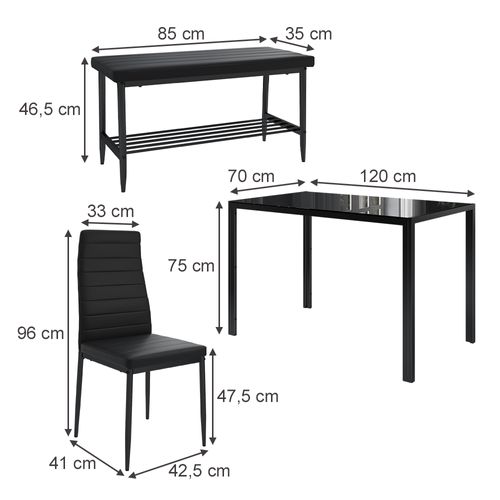 Ensemble De Table à Manger Grand 51844 Noir 120x70cm Set De 4 Pièces