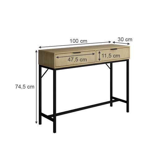 Table Console Lennox, Chêne, 100x75cm Avec 2 Tiroirs