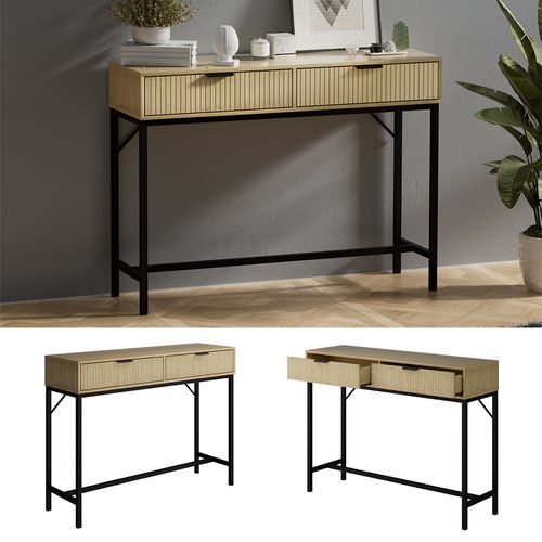 Table Console Lennox, Chêne, 100x75cm Avec 2 Tiroirs