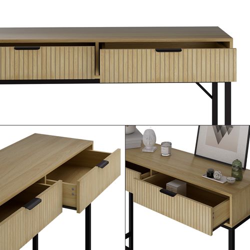 Table Console Lennox, Chêne, 100x75cm Avec 2 Tiroirs