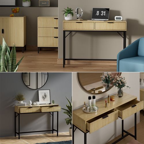 Table Console Lennox, Chêne, 100x75cm Avec 2 Tiroirs