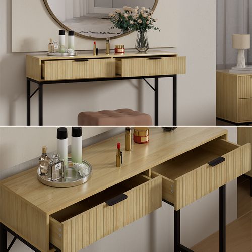 Coiffeuse Lennox 51879 Chêne 100x75cm Avec 2 Tiroirs