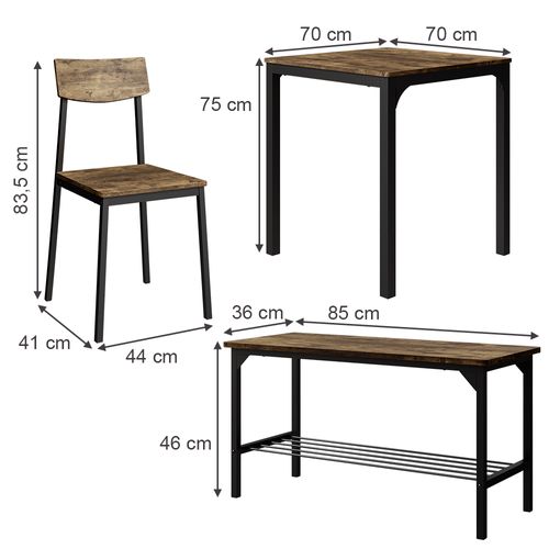 Ensemble De Table à Manger Fyrk 53028 Noir/chêne Rustique 70x70cm 4 Pièces
