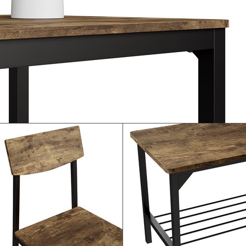 Ensemble De Table à Manger Fyrk 53028 Noir/chêne Rustique 70x70cm 4 Pièces