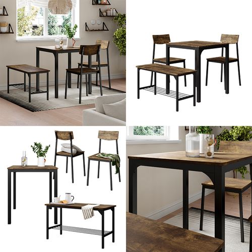 Ensemble De Table à Manger Fyrk 53028 Noir/chêne Rustique 70x70cm 4 Pièces