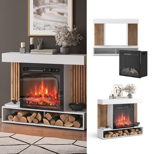 Cheminée Électrique Lynea 51887 Blanc 100cm Avec Effet De Flamme Réaliste Et Chauffage 1800w