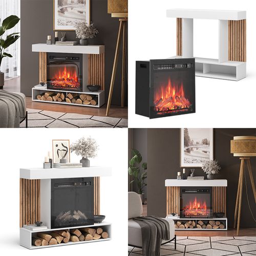 Cheminée Électrique Lynea 51887 Blanc 100cm Avec Effet De Flamme Réaliste Et Chauffage 1800w