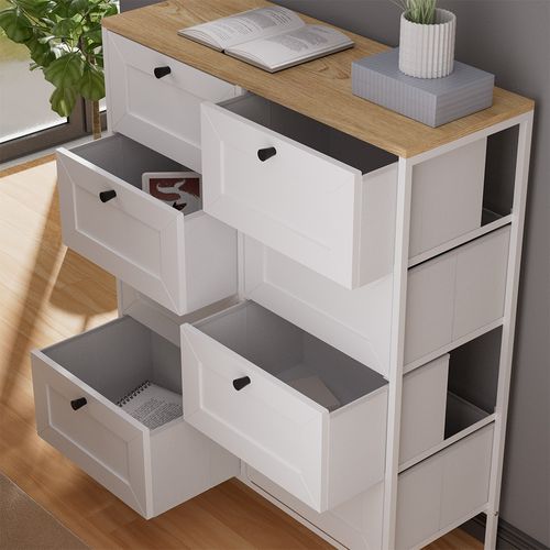 Commode Belaro 51893 Blanc 80x95cm Avec 8 Tiroirs