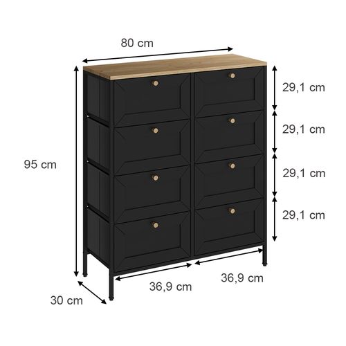 Commode Belaro 51899 Noir 80x95cm Avec 8 Tiroirs