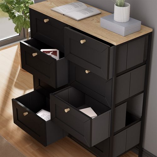 Commode Belaro 51899 Noir 80x95cm Avec 8 Tiroirs