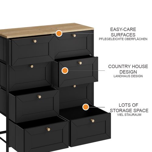 Commode Belaro 51899 Noir 80x95cm Avec 8 Tiroirs